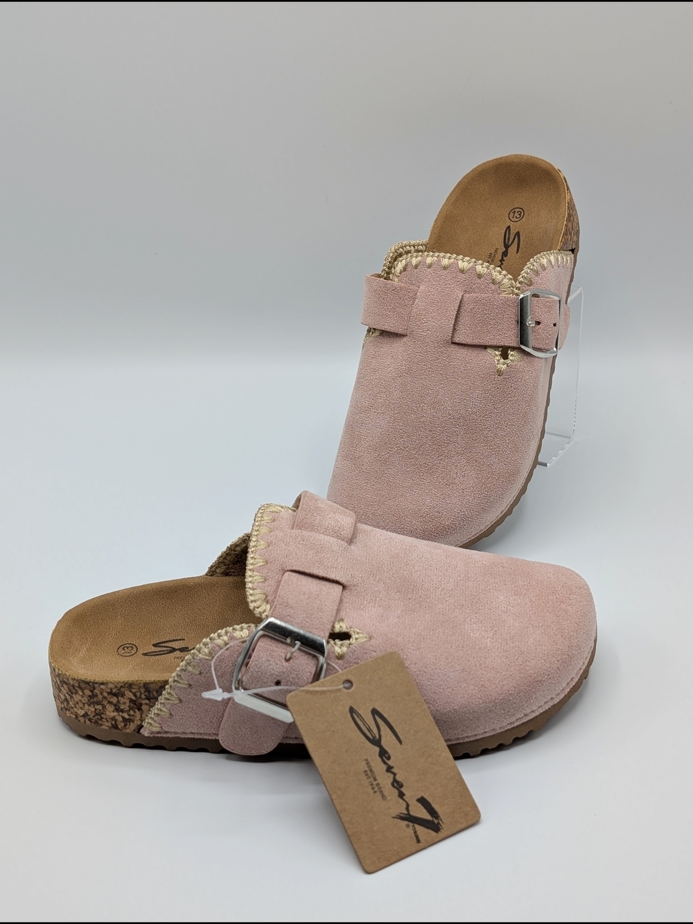 Seven7 Blush Pink Suede Slip-On Clog with Adjustable Buckle Girl's 13
